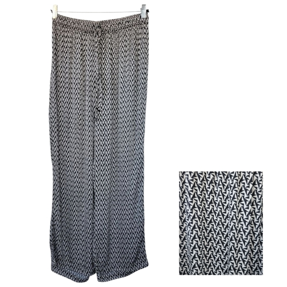 Anthropologie Geometric Black White Pull-On Wide Leg Lounge Casual Pants Sz M - Picture 1 of 12